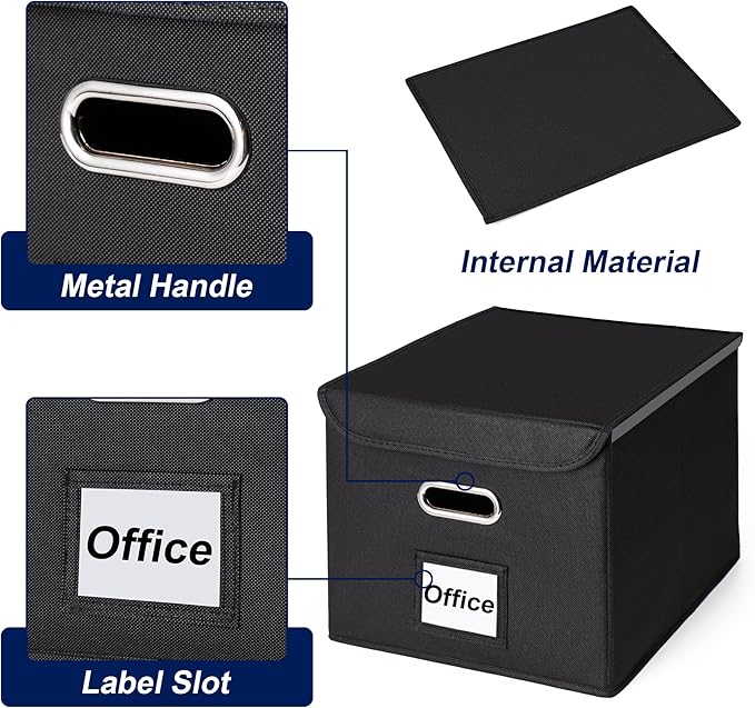 CADONO File Organizer Box with Lid (Navy Blue, 14.9 x 12.59 x 10.8 inch) | Large Hanging File Folder Organizer with Plastic Slide, Collapsible Portable Filing Storage Boxes for Office/Decor/Home