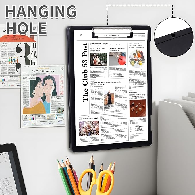 Letter Size Clipboard with Storage 8.5 * 11, Plastic Black Clipboard File Box with Side Opening A4 Nursing Clip Board for School & Office with Christmas Stickers (Black)
