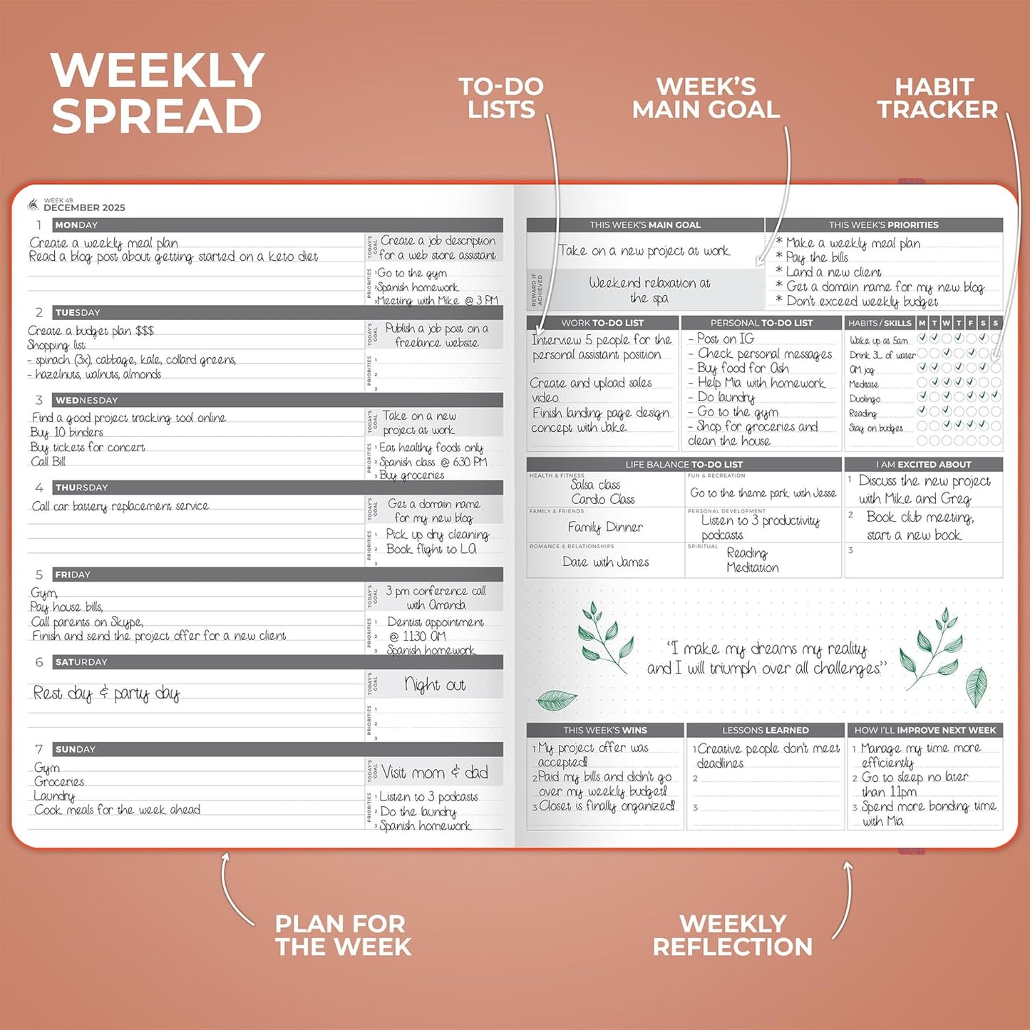 Clever Fox Planner PRO Dated (Jan 2025–Jan 2026) Weekly & Monthly Life Planner to Increase Productivity, Time Management and Hit Your Goals – Organizer, Gratitude Journal – A4 Size (Orange)