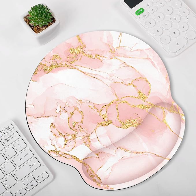 KONVINIT Ergonomic Mouse Pad with Wrist Rest, Small Mousepad with Non-Slip Rubber Base and Smooth Surface, Pink Mouse Pads for Desk, Office Desk Accessories