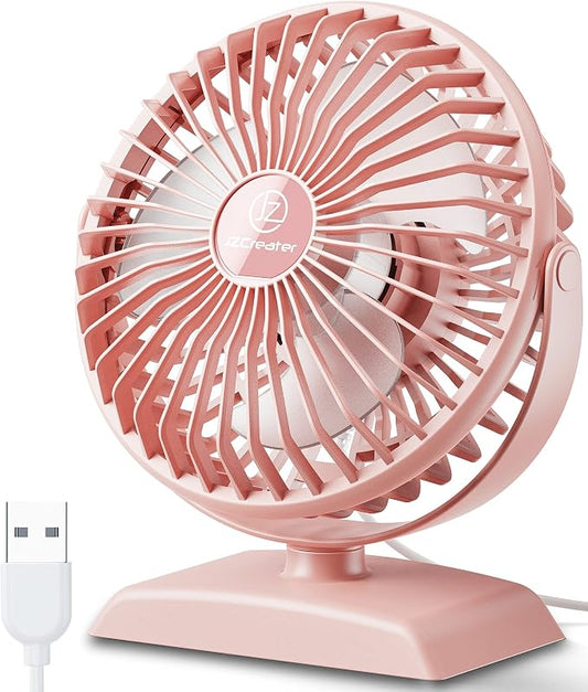 JZCreater USB Desk Fan, USB Fans Mini, 360 Rotation Desktop FanS with 3 Speed, Table Personal Cooling Fan, Quiet Mini Desk Fan, USB Powered, Small Fan for Home Office Bedroom Car Travel, Pink
