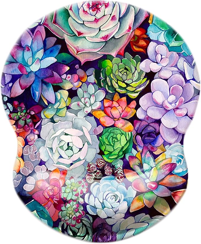 Mouse Pad with Wrist Support, Non Slip Mousepad Wrist Rest for Office, Computer, Laptop & Mac-Comfortable & Lightweight Ergonomic Support Mouse Mat(Succulents -Wrist)