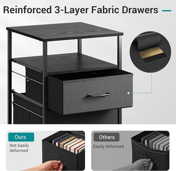 DEVAISE Mobile File Cabinet, Rolling Printer Stand with Open Storage Shelf, Fabric Vertical Filing Cabinet fits A4 or Letter Size for Home Office, Black | Rolling Printer Stand, Fabric Vertical Filing Cabinet fits A4 or Letter Size for Home Office, Black