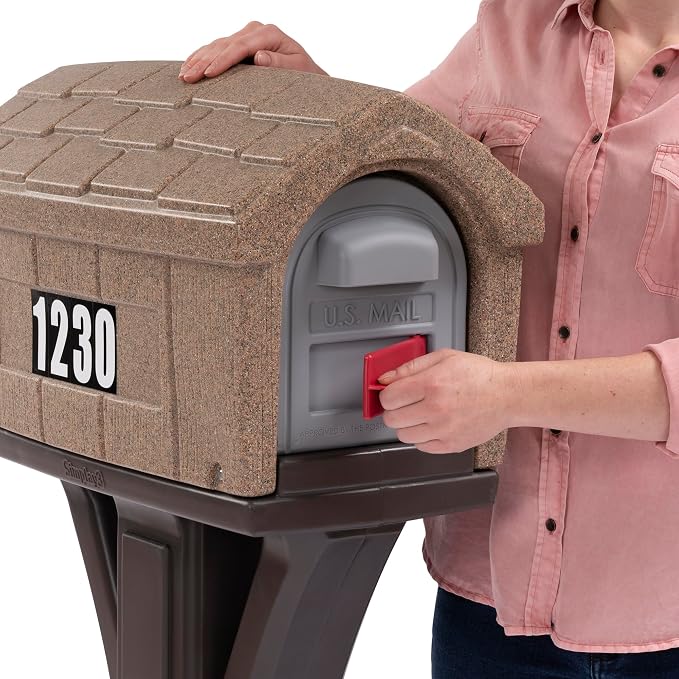 Simplay3 Classic Home Plastic Residential Mailbox & Post Mount Combo Kit with 2 Access Doors - Washed Stone/Espresso Brown, Made in USA