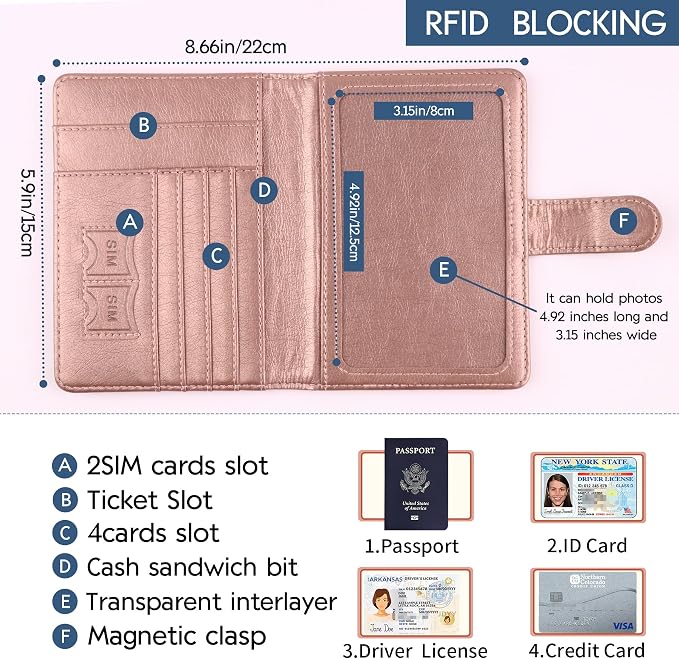 Passport Holder and Card Slot Combo RFID Blocking Leather Family Travel Passport Wallet Travel Accessories for Men Women US Passport Cover Protector (Travel black)