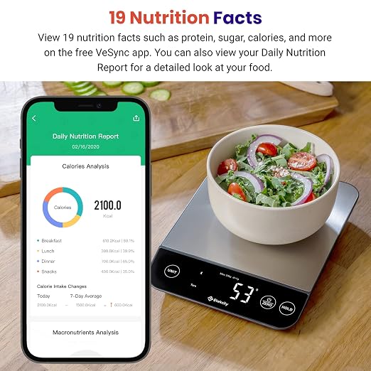 Etekcity 22lb Food Nutrition Scale, Smart Calorie Calculator, Waterproof
