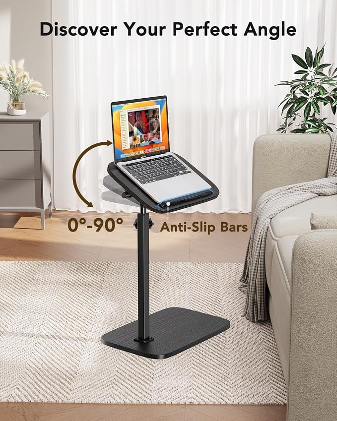 HUANUO TV Tray with Height Adjustment, 360° Swivel, 90° Tilt, Black | 19"–31.5" Height Range, Dual Knobs & Crossbeam for Stability, Anti-slip Bar, Foldable, for Eating & Working Beside Sofa, Bed