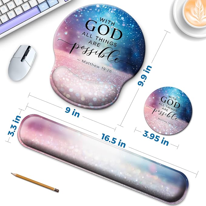Mouse Pad and Keyboard Wrist Rest Support,Ergonomic Mouse Pad Set | Mousepad With Coaster and Non-Slip PU Base,Pain Relief for Desk Desktop Gaming, Computer,Office -Beach