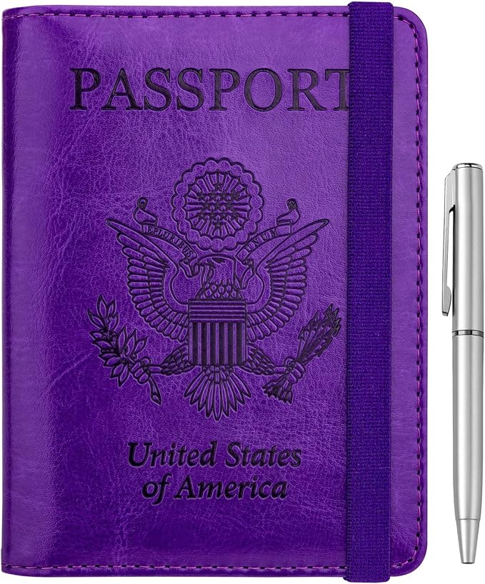 WALNEW Passport Holder for Travel, RFID Passport Wallet, Travel Essentials | PU Leather Passport Cover Case with Pen Holder, Travel Must Haves Accessories, Passport Book Holder for Women