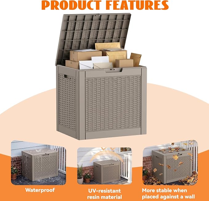 36 Gallon Package Delivery Boxes for Outside, Resin Outdoor Storage Box with Rattan Pattern, Storage Cabinet for Parcel Shipping & Storage