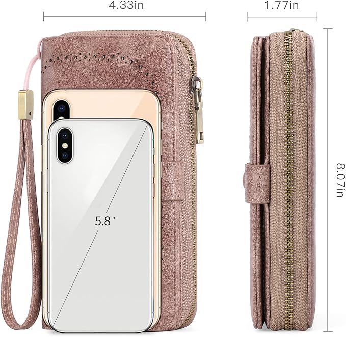 GAEKEAO Leather Credit Card Holder Wallet for Women RFID Blocking Large Capacity Bifold Zipper Card Case Organizer with Wristlet 45 Slots
