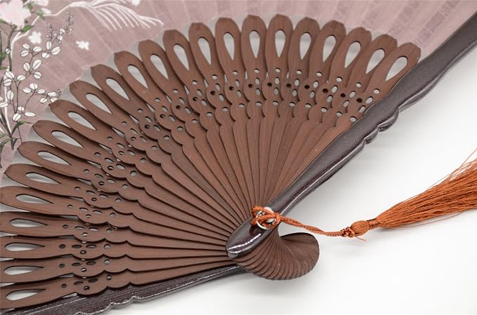 OMyTea® "Grassflowers 8.27"(21cm) Hand Held Folding Fans - With a Fabric Sleeve for Protection for Gifts - Chinese/Japanese Vintage Retro Style (Brown)