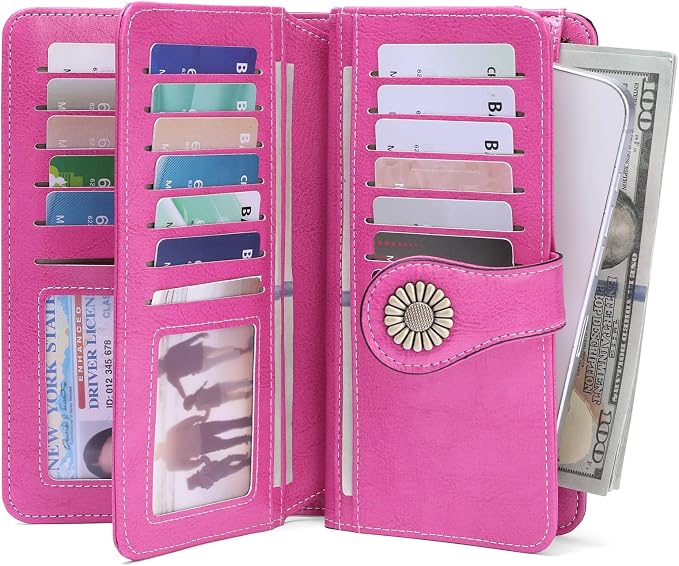 SENDEFN Wallets for Women Leather Credit Card Holder with RFID Blocking Large Capacity Wristlet | with RFID Blocking