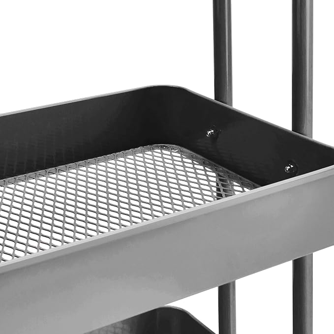Amazon Basics 3-Tier Rolling Utility or Kitchen Cart, Lockable Wheels, Multifunctional Storage, Mobile Shelving Unit, Metal Storage Organizer, Charcoal