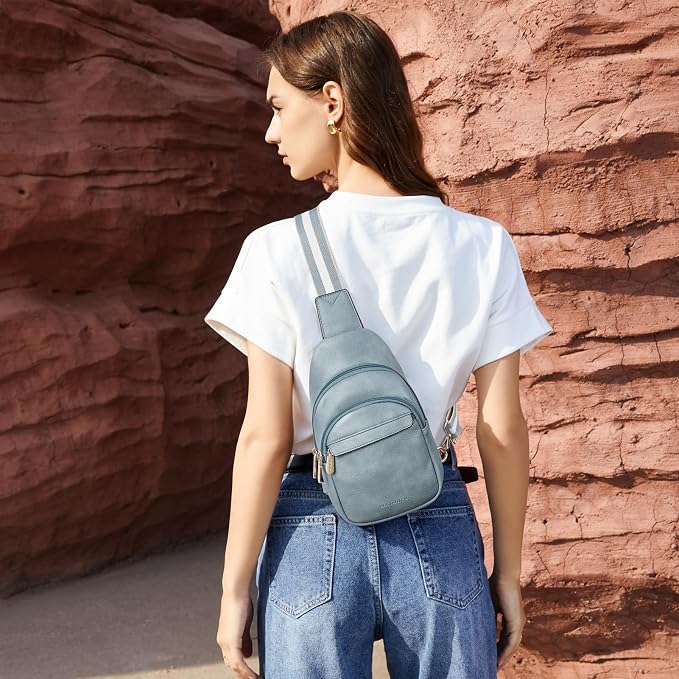 BOSTANTEN Sling Bag for Women Leather Crossbody Bags Fanny Pack Chest Bag for Travel | Adjustable Wide Strap, Small, Anti Theft, Lightweight, Multi Pockets and Carrying Way, Card Slot, Cute Trendy for Everyday