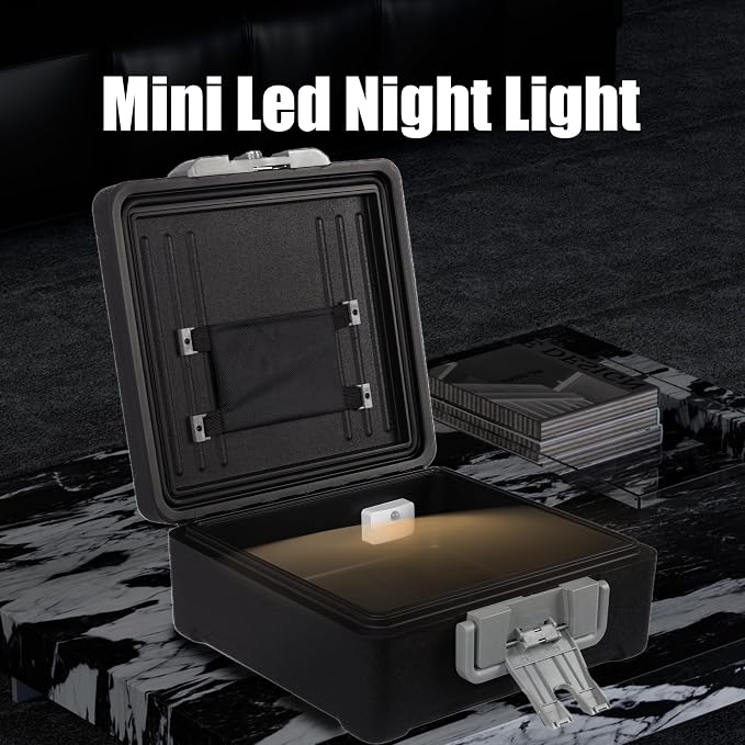 Fireproof and Waterproof Safe, fire safe document box with Sensor light, Portable Lock Box with Key Lock and Ergonomic Handle, 1 Hour at 1700°F, 72 Hours Waterproof