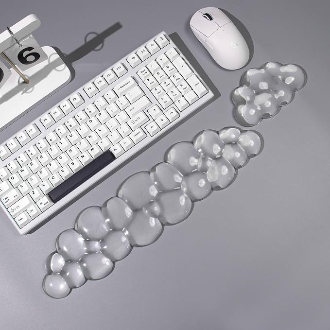 Ergonomic Cloud Gel Keyboard and Mouse Wrist Rest Set – White Clear Wrist Rest for Keyboard 60%/68%/75%, Comfort & Support for Typing and Gaming (Cloud)