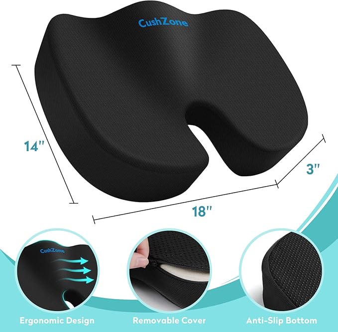 Office Chair Seat Cushion, Cooling Gel Enhanced Memory Foam Cushion for Long Sitting - Back, Sciatica, Coccyx, Tailbone Pain Relief Pillow - for Office, Gaming, Car, Wheelchair - Black, Large