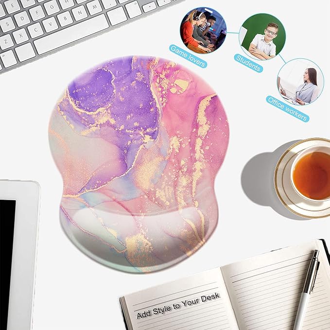 Mouse Pad with Wrist Support, Non Slip Mousepad Wrist Rest for Office, Computer, Laptop & Mac-Comfortable & Lightweight Ergonomic Support Mouse Mat(Pretty Marble-A)