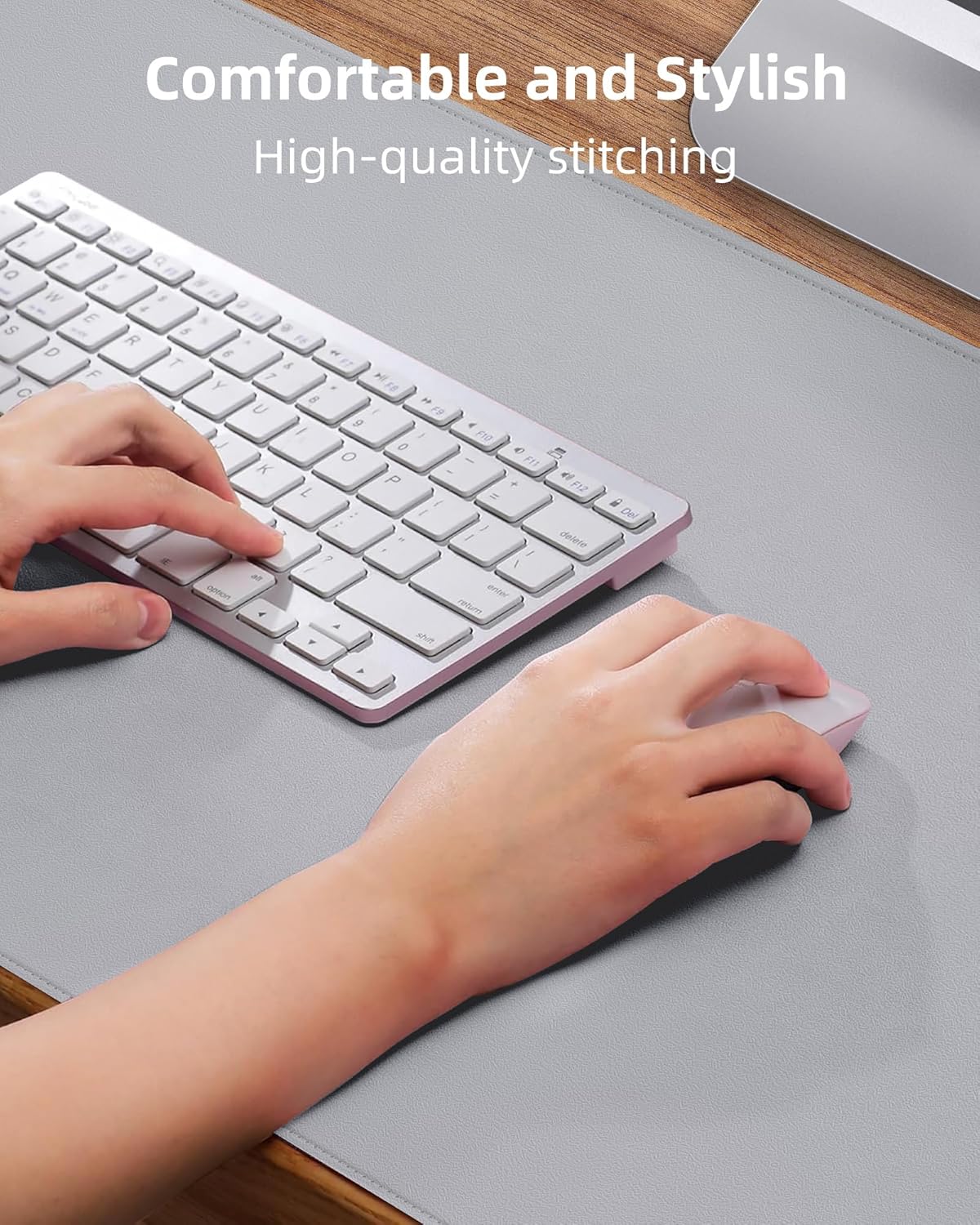 Leather Desk Pad Cover- 48" x 17" Office Desk Protector, Non-Slip PU Leather Mouse Pad, Waterproof Blotter Mat for Home (Light Grey)
