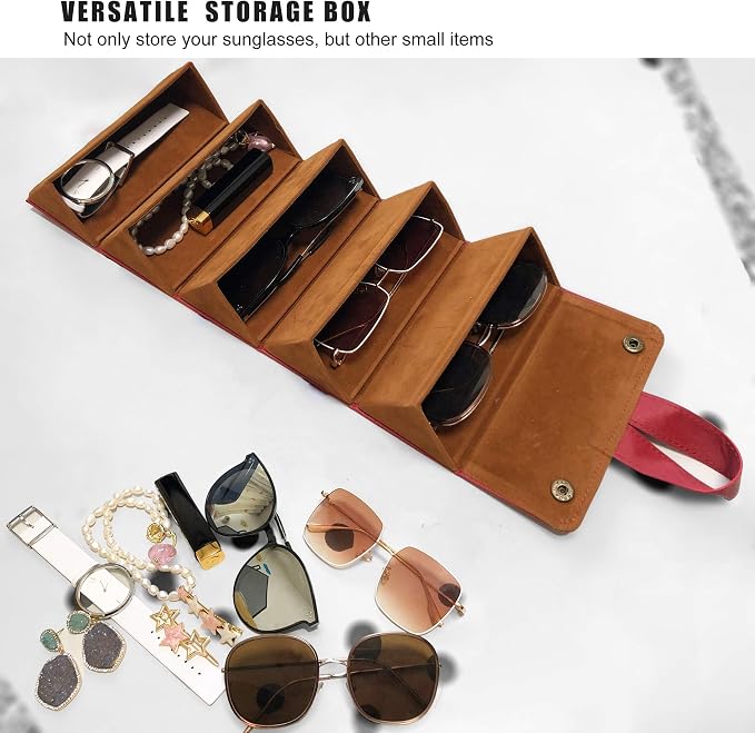 Longjet Sunglasses Organizer Travel Glasses Case 5 Slots Multiple Pairs Eyeglasses Storage Box Hanging Eyewear Holder