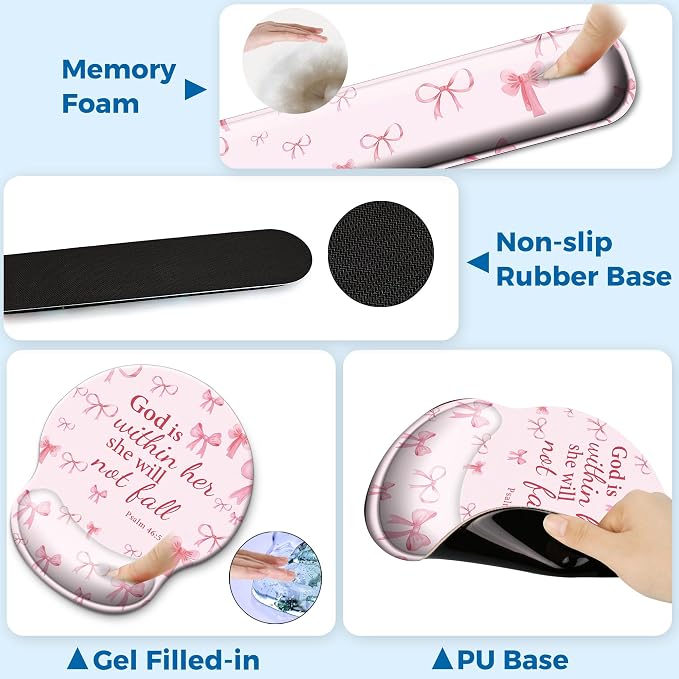 Mouse Pad and Keyboard Wrist Rest Support,Ergonomic Mouse Pad Set | Mousepad With Coaster and Non-Slip PU Base,Pain Relief for Desk Desktop Gaming, Computer,Office -Beach