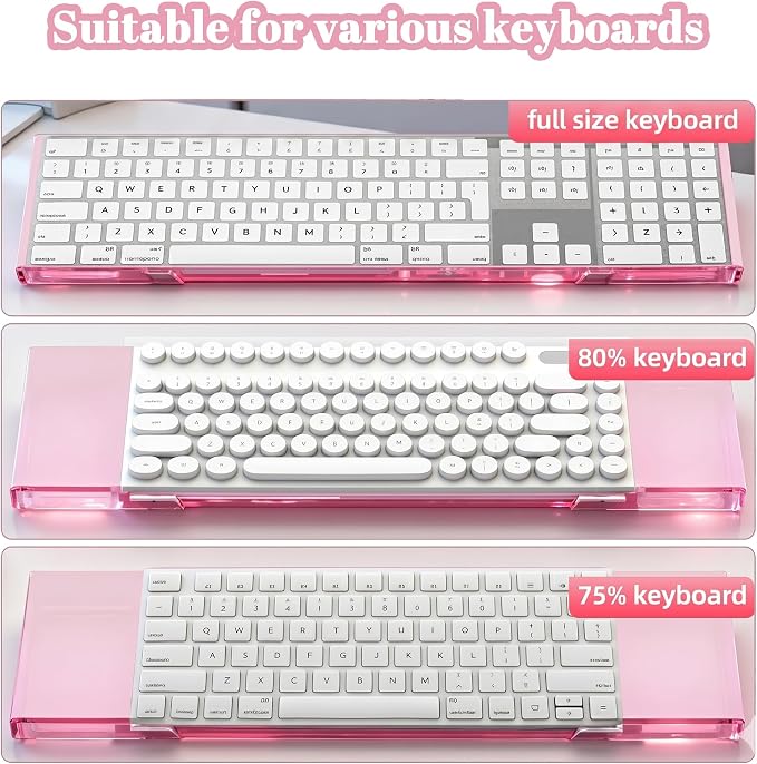 Acrylic Computer Keyboard Stand with Gel Mountain Wrist Rest Keyboard Riser with Comfortable Clear Silicone Mouse Wrist Pad Ergonomic Tilted Transparent Keyboard Holder for Desktop Office Hot Pink