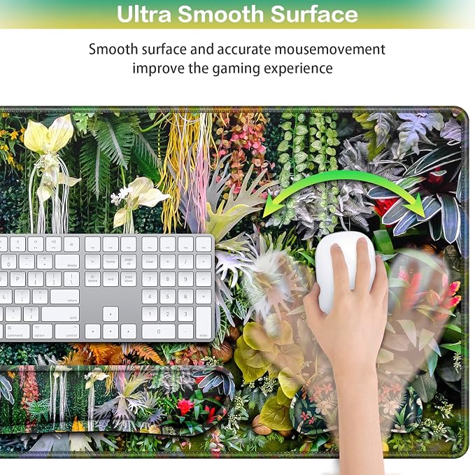 Desk Mat Floral, Large Gaming Mouse Pad with Wrist Rest 4in1 XXL | Mousepad+Keyboard Wrist Rest+Mouse Pad Wrist Support+Cup Coaster Set Ergonomic Computer Desk Arm Wrist for Decor Office Women
