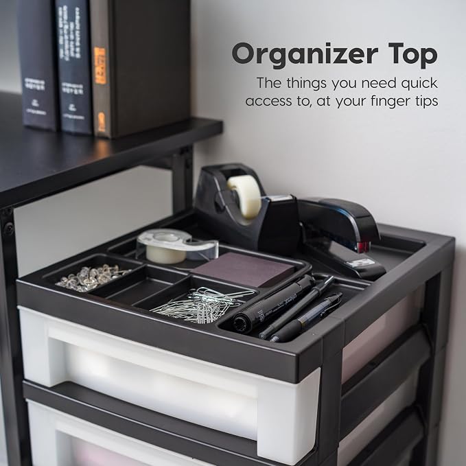 IRIS USA 3-Drawer Storage Cart, Black/Pearl | Keep classroom supplies, teacher essentials, craft materials, and learning tools organized with easy-access drawers.