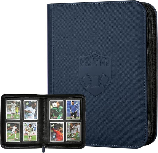 4 Pocket Ringless Side Loading Trading Card Binder, 160 Cards PU Fixed Page Zipper Card Album for TCG Sports Game Cards, Not Fit Top Loaders (Blue)