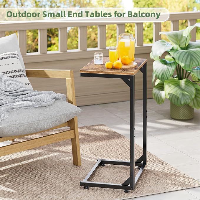 Simple Trending C Shaped End Table, Small Side Table, TV Trays for Couch, Sofa Table for Living Room, Bedside, Rustic Brown