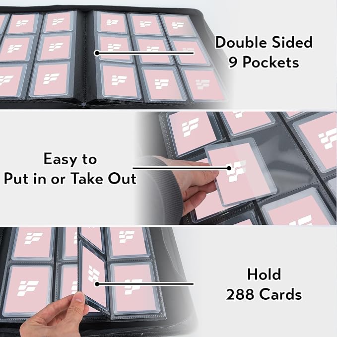 Top Loader Binder for Cards (Clear Window), Holds 288 Cards in 3"x4" Toploaders, Trading Card Binder 9 Pocket for TCG, MTG, YGO, Game Cards, Sports Cards(Pink)