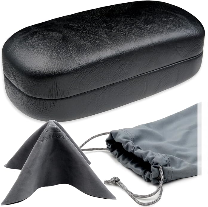 MyEyeglassCase - Large Sunglasses Case - Glasses Holder with Pouch & Cloth - Eyeglass Hard shell Medium - Extra Large frames