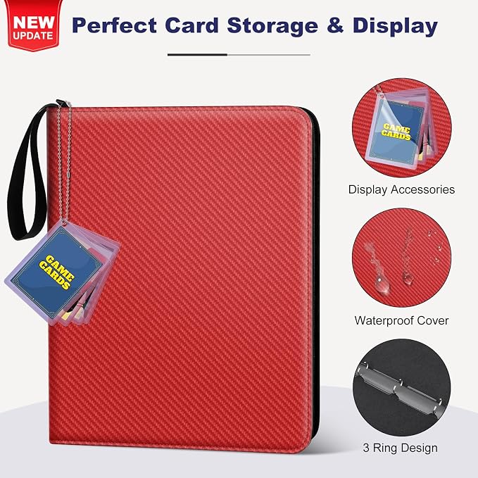 Mlikero Trading Card Binder, 9 Pocket Card Binder with Card Display Design, 720 Double Sided Pocket Collection Card Albums Fit for MTG, TCG, and Sports Cards(Red)