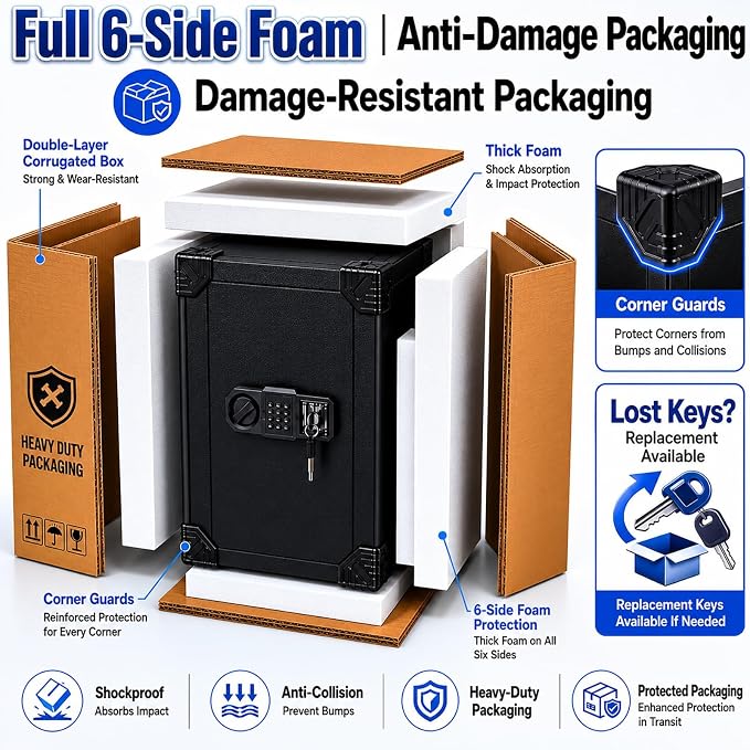 [25.59 in Tall, 60 lb] Large Heavy Fireproof Safe Box | 1700℉ Fire Resistant for 35 Mins, Combination Lock, Alarm System, 7 Sturdy Deadbolt, Removable Shelf, Sensor Light