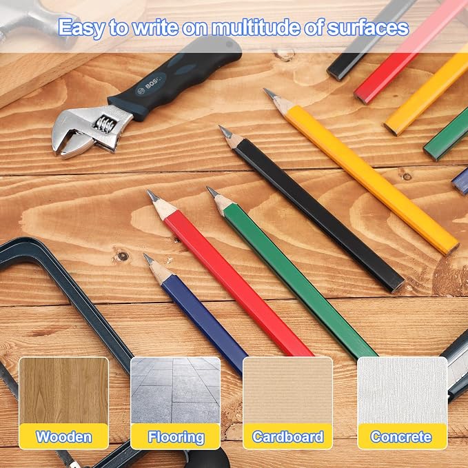 Mimorou 200 Pcs Carpenter Pencil 7 Inch Flat Octagonal 5 Colors Hard Black Carpenter Pencils Construction Contractor for Wood Working Marking and Concrete Marking Tools