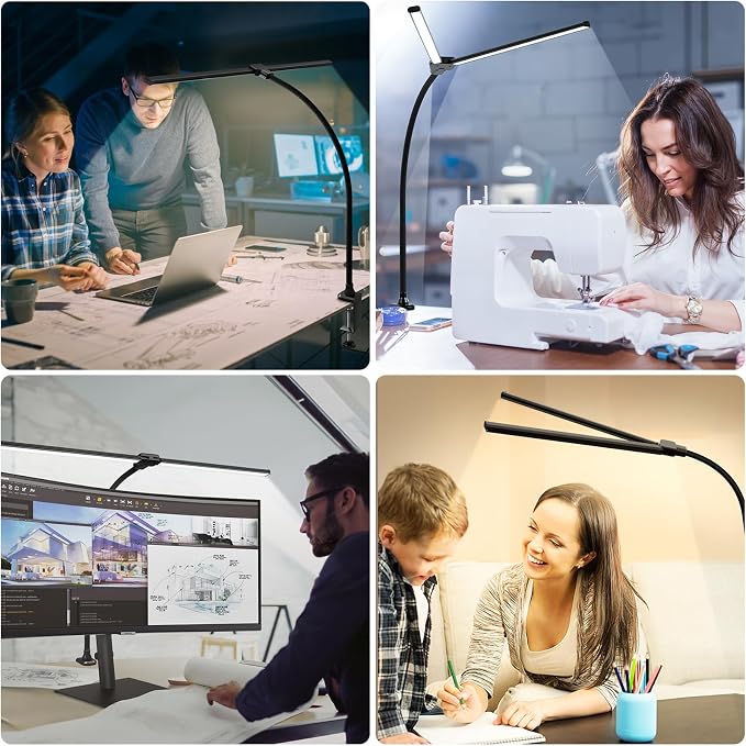 ShineTech LED Desk Lamp for Home Office, Ultra Bright Clamp Light with Flexible Gooseneck, 25 Lighting Modes, Eye-Caring Architect Lamp for Dual Monitors, Reading & Gaming Setup