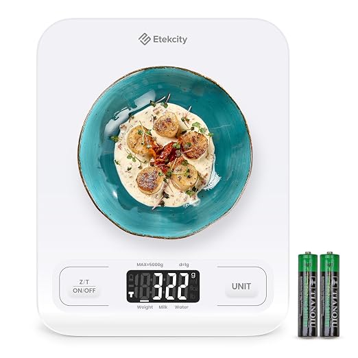 Etekcity Food Kitchen Scale, Digital Grams and Ounces for Weight Loss, Baking, Cooking, Keto and Meal Prep, LCD Display, Medium, White | Tare function, ideal for baking, weight loss, keto, meal prep, packages, liquids and jewelry, White
