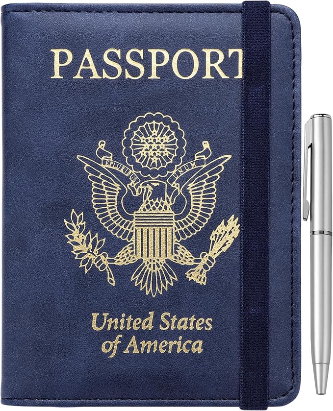 WALNEW Passport Holder for Travel, RFID Passport Cover Wallet for Women Men, PU Leather Passport Book Card Holder Case with Pen, Travelling Essentials for Flying | PU Leather Passport Cover Case with Pen Holder, Travel Must Haves Accessories, Passport ...