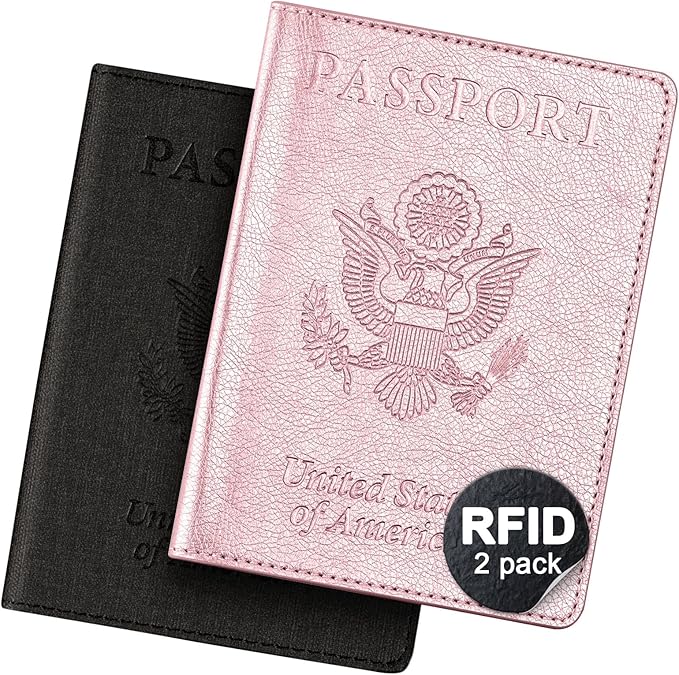 2 Pack Passport & Vaccine Card Holder - Pink&Black RFID Blocking Travel Must Have