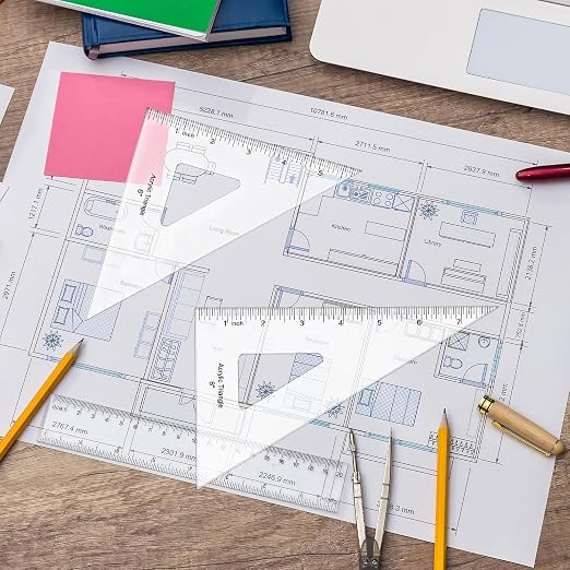 Coopay 2 Pack Triangle Ruler, 30/60 & 45/90, Clear Acrylic, Inking Edge | Drafting Triangle, 8 inch 30/60, 6 inch 45/90 Degree, Technical Drawing Tools, Design, Architect and Engineering, Student