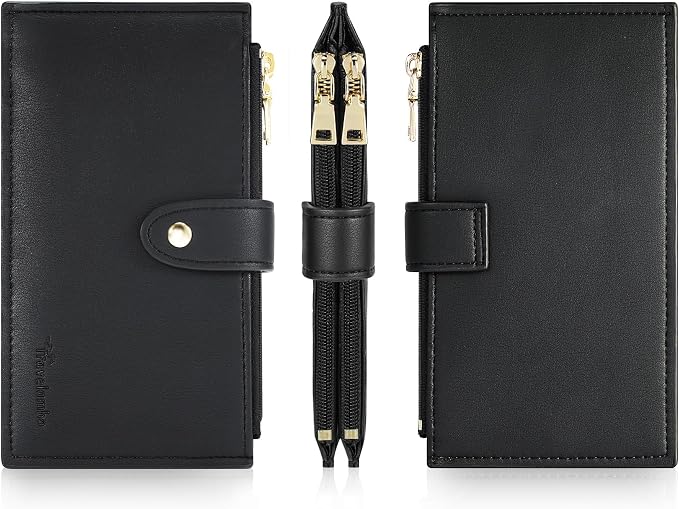 Travelambo Womens Leather Bifold Wallet, Slim RFID Blocking Card Holder | Large Capacity, 16 Card Slots & ID Window, 2 Zipper Pockets, Dual Snap Closure, Slim Lightweight, RFID Privacy Protection