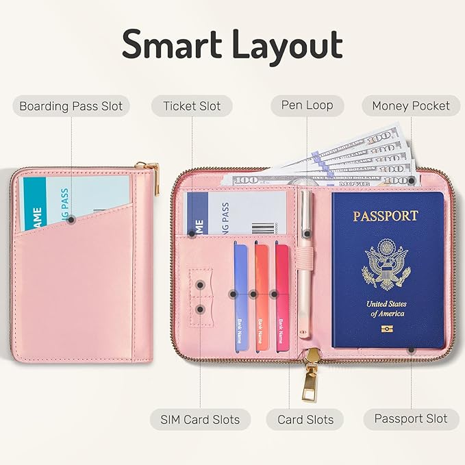Forvencer Safe Zipper Passport Holder Cover, Passport Wallet for Travel | Cute RFID Blocking Passport Book, Waterproof Travel Accessories for Women, Black