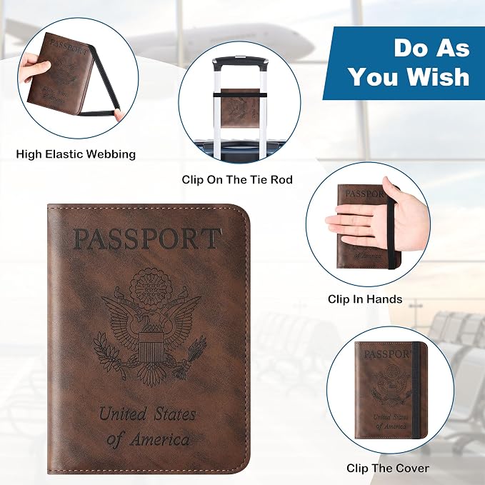 Airtag Passport Holder for Travel Essentials, RFID Passport Cover | Rfid Blocking Wallet, Synthetic Leather Case, Vacation Travel Accessories, For Women Men