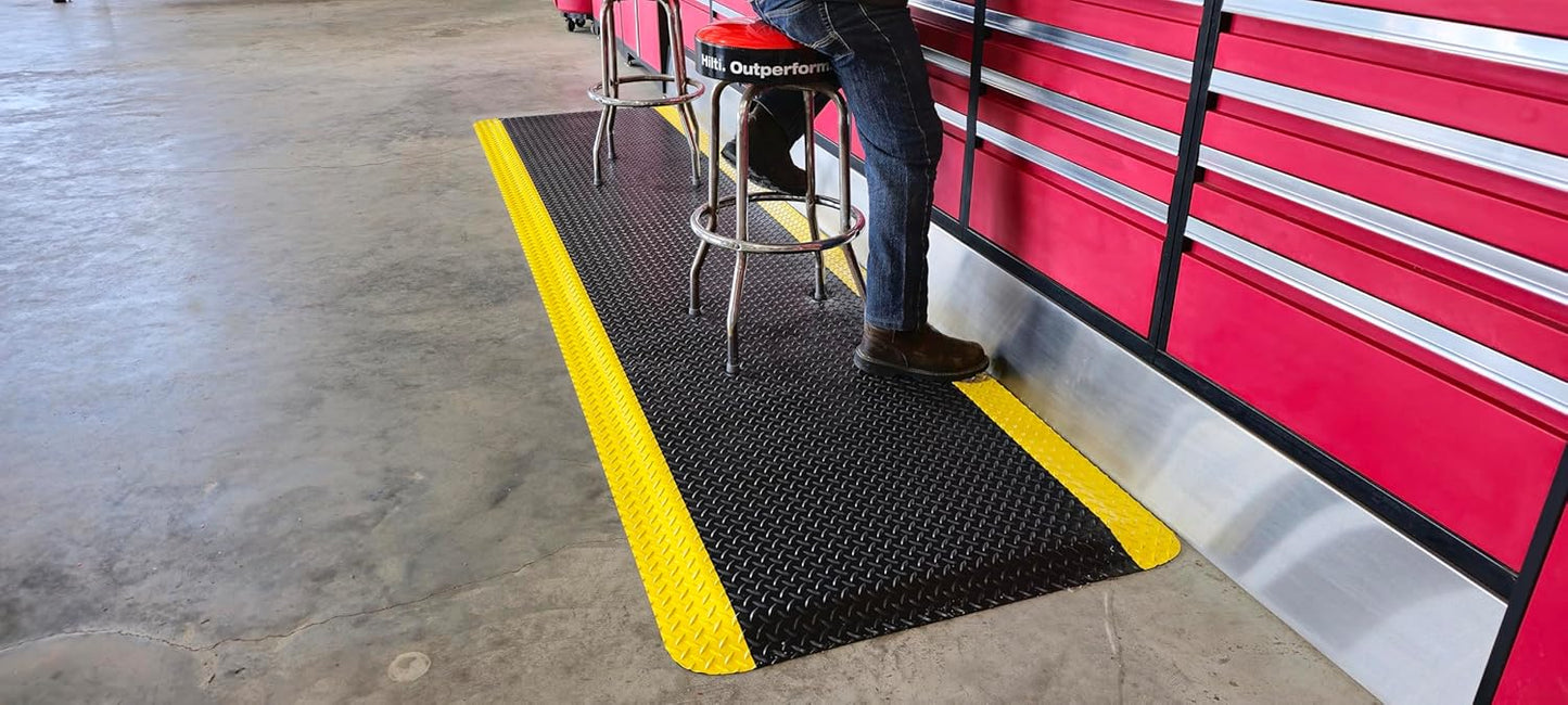 Rhino Mats, American Classic Diamond Anti-Fatigue Mats, Industrial Ergonomic Comfort Standing Mat for Work, Home, Garage, Office, Kitchen or Anywhere (Black/Yellow 1" Thick, 4 FT. x 21 FT.)