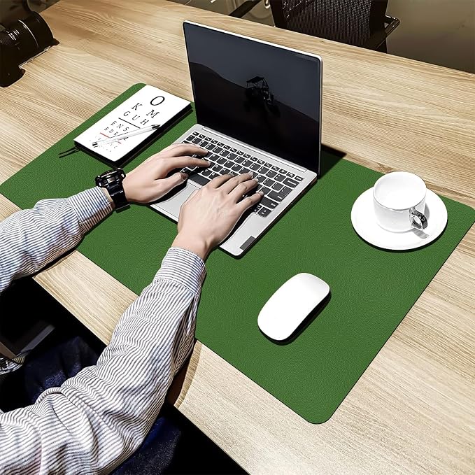 Leather Desk Pad Mat, Green Desk Mat, 31.5" x 15.7" | Non-slip and Waterproof Computer Mat, Large Desk Protector for Office/Home, Desk Accessories