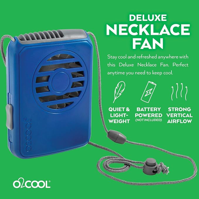 O2COOL Deluxe Necklace Fan Adjustable Lanyard Wearable Blue 2-Pack | Yes