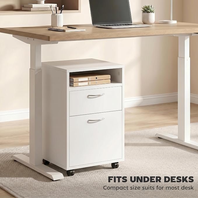 HOMCOM Mobile Storage Cabinet Organizer, Bathroom Drawer Cabinet, White | Printer Stand, Castors
