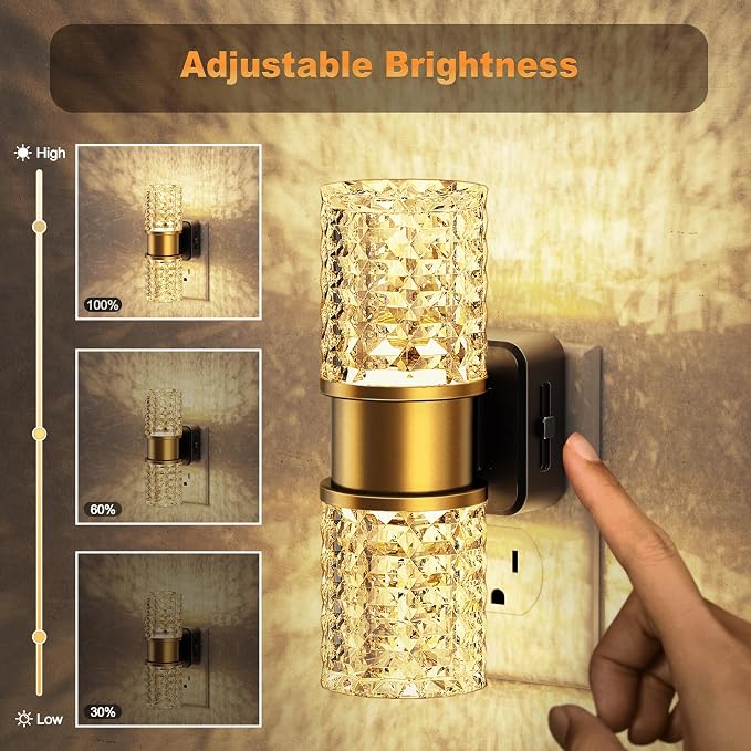 JandCase Night Light, Night Lights Plug into Wall,2 Pack Automatic LED Night Light with Adjustable Brightness, 3000K Plug in Night Lights with Auto Light Sensor, for Bathroom Hallway Decor