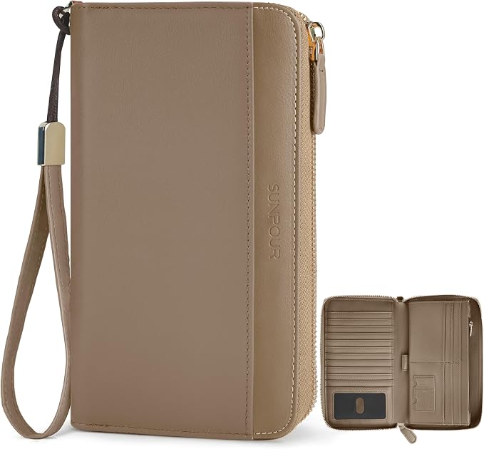 Large Travel Wallet for Women | RFID Blocking Zipper Wallet,Passport Holder Clutch with Wristlet